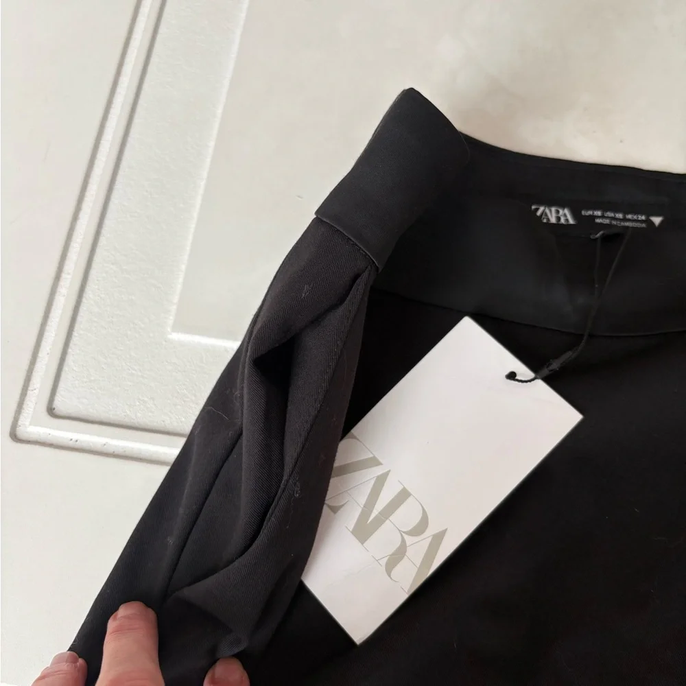 NWT Zara Dress Pants Asymmetrical Waist with Satin Trim Black Size XS - Picture 3 of 9